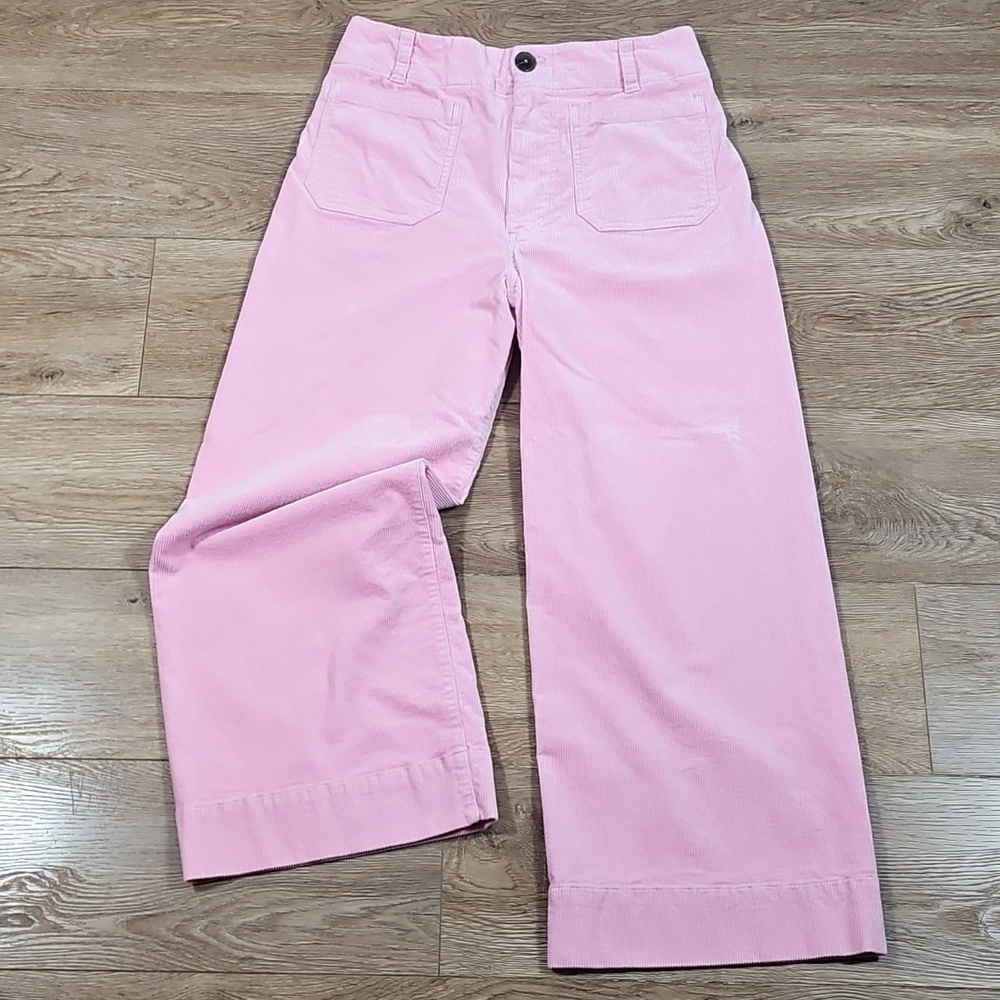 Maeve Anthropologie The Colette Light Pink Corduroy High Rise Wide Leg Crop Pant - Picture 3 of 16